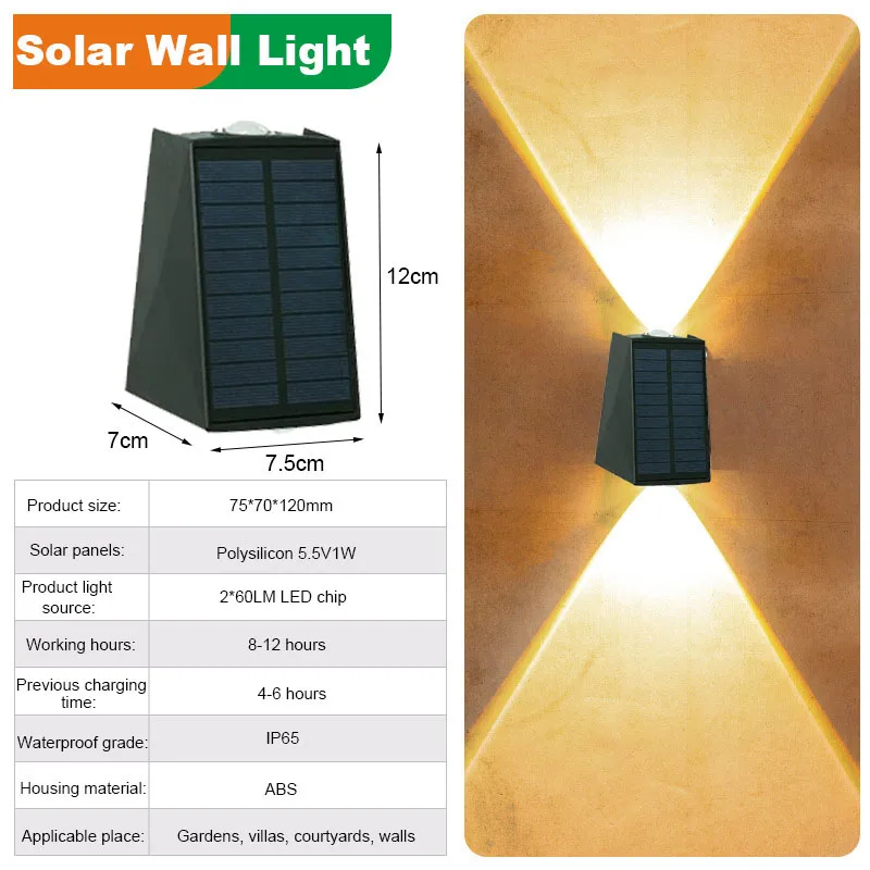 Solar Waterproof Wall Washer Courtyard Fence Homestay LED Wall Lamp Outdoor Villa Garden Decoration Automatic Sensing Spotlight