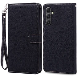 Elegant Leather Wallet Flip Case for Samsung Galaxy M35 5G (Black -Strap)