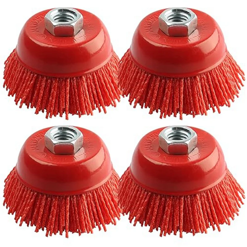 

4Pc Grinding Nylon Cup Brushes 3Inwire Wheel For Angle Grinder 5/8In-11Threaded Shaft Nylon Wire Brush For Angle Grinder Durable
