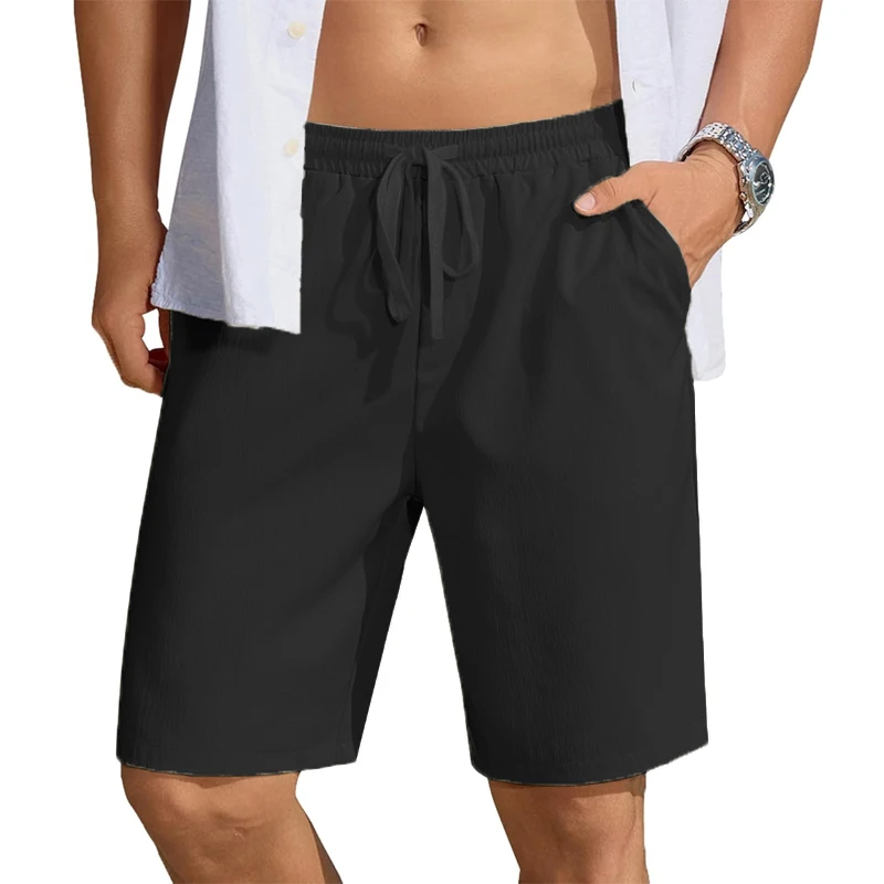 Short d'été décontracté et respirant pour hommes, taille élastique, cordon de serrage, short de plage en coton, léger, séchage rapide, Streetwear