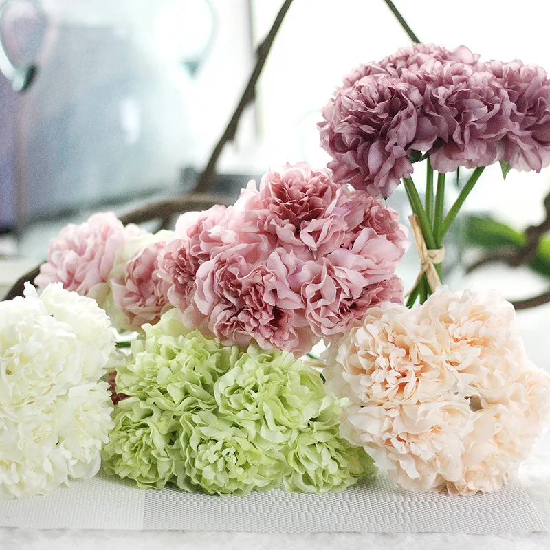 Bridesmaid 5 Heads Silk Flowers 1 Bouquet Peony Flower Home Wedding Decor 