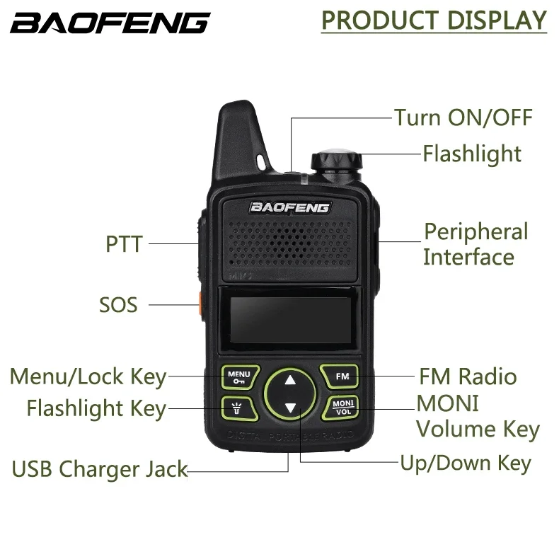 Baofeng BF-T1 Mini Walkie Talkie Kids Woki Toki USB Charger UHF 400-470Mhz 1500mah 20Channels Child's Gift Transceiver Ham Radio 2