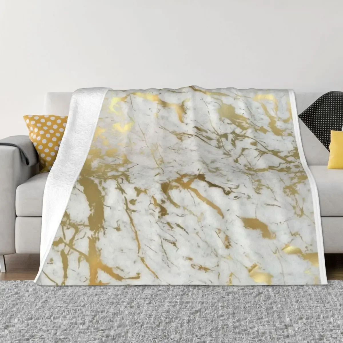 

Gold marble on white (original height quality print) Throw Blanket Bed Hairy Blankets