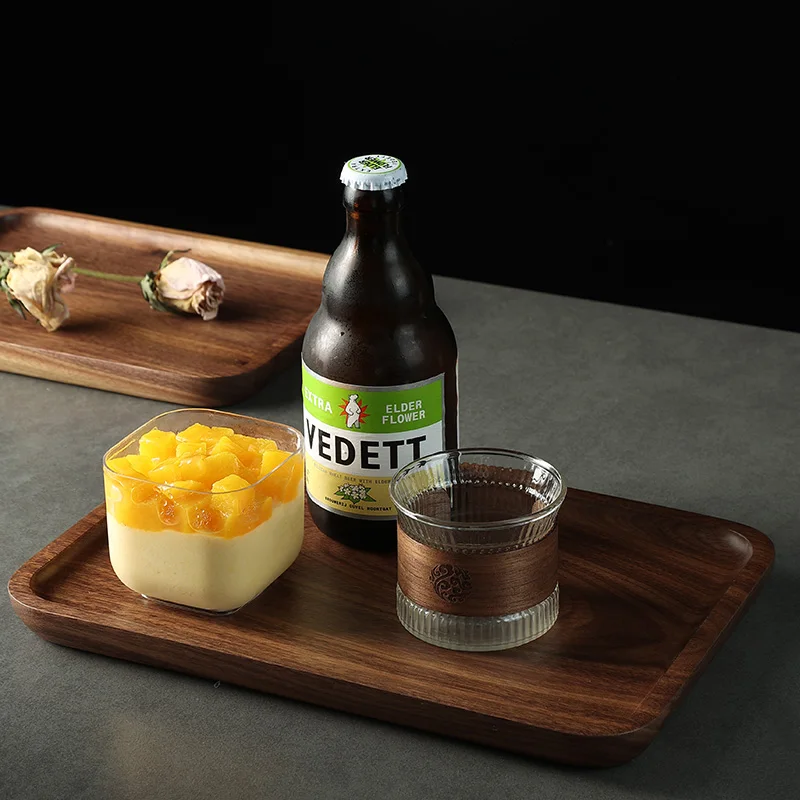 North American black walnut wood tray household tea tray cups wooden plate coffee dessert storage dinner plate storage tray wooden serving tray
