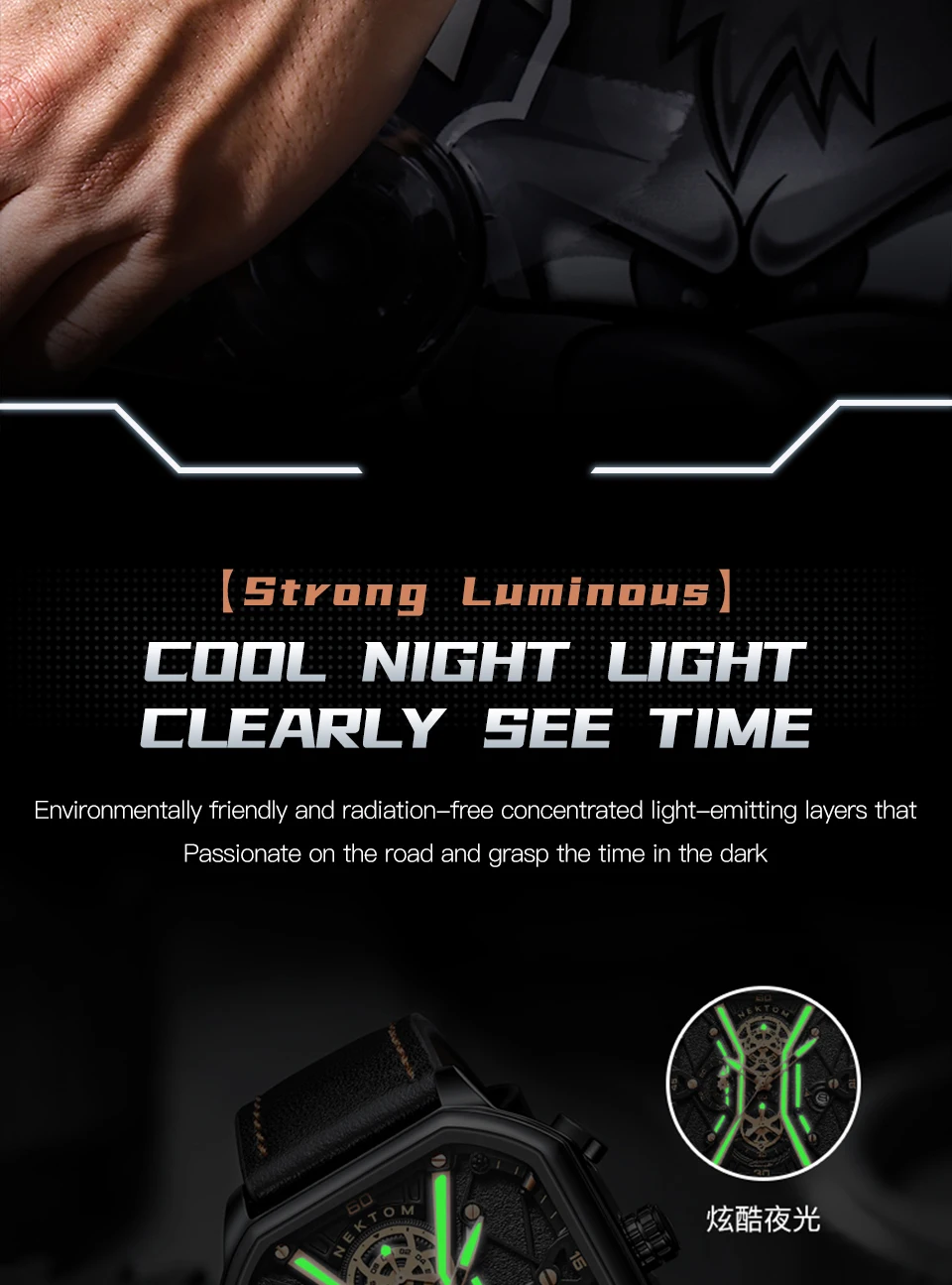 NEKTOM 2022 Luxury Square Quartz  Man Watch Waterproof Leather Strap Sport Watch Fashion Waterproof Quartz Wristwatch