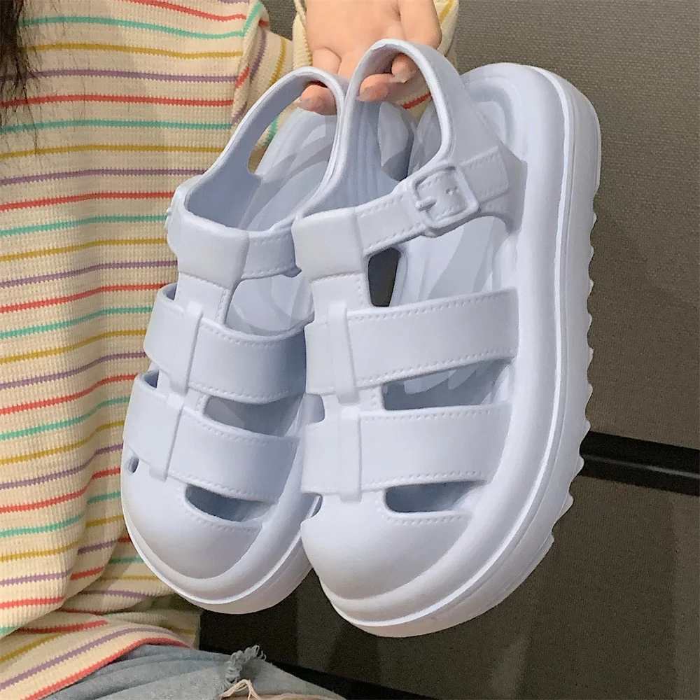 Roman Sandals For Women 2023 Summer Women Thick Sole Sandals Fashionable Simple Solid Color Women Gladiator Shoes