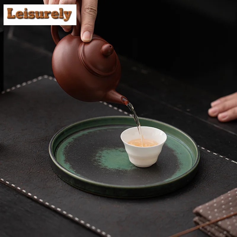 Coarse Pottery Antique Round Fruit Dishes Japanese Pastry Plate Appetizer Serving Platter Household Serving Tray Supplies Gift