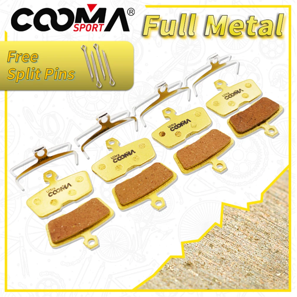 4 Pairs, Bicycle Disc Brake Pads for SRAM MTB CODE R, Guide RE Calipers, Gold Full Metal mtb brake pads for avid bb5 promax render decipher merida giant ceramics disc brake pads 4 pairs