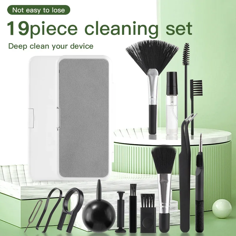 19 in 1 Computer Keyboard Cleaner Kit Phone Tablet Camera Screen Cleaning Tools Earphone Clean Brush Keycap Puller Phone Holder 2