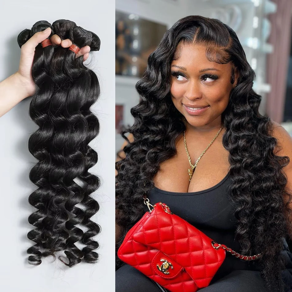30 36 Inch 4 Bundles Deals Weft Brazilian Loose Wave Raw Virgin Unprocessed Human Hair Water Curly Extensions