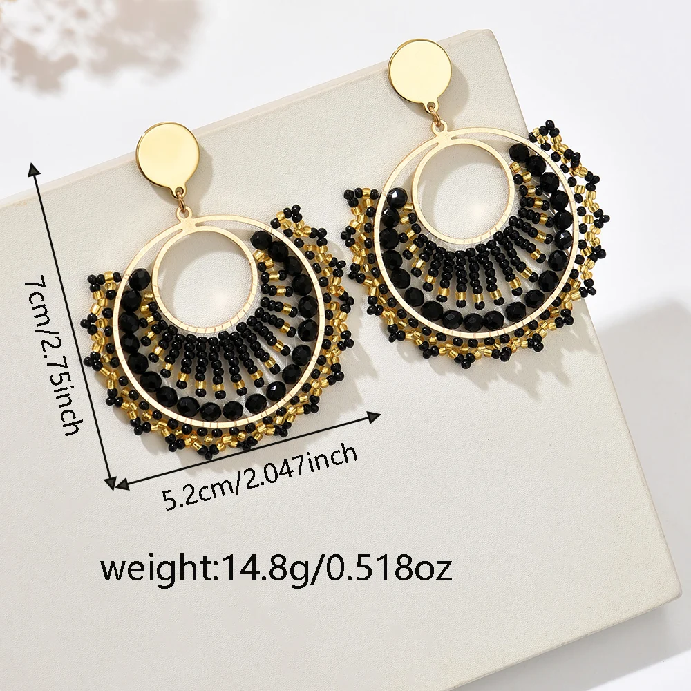 Women’s Bohemian Fan-Shaped Beaded Earrings – Retro Resort Style Jewelry