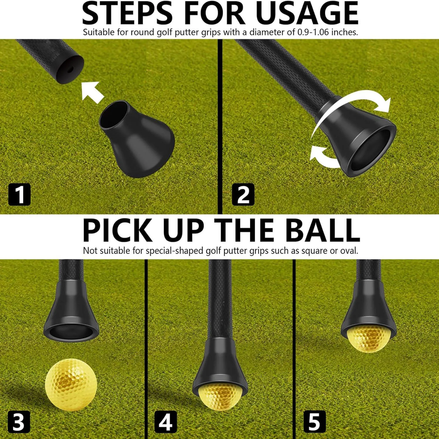 Golf Ball Retriever 2pcs Quick-Install Golf Ball Picker Upper Tool,Durable Golf Ball Grabber for Putter Swing Handle 4