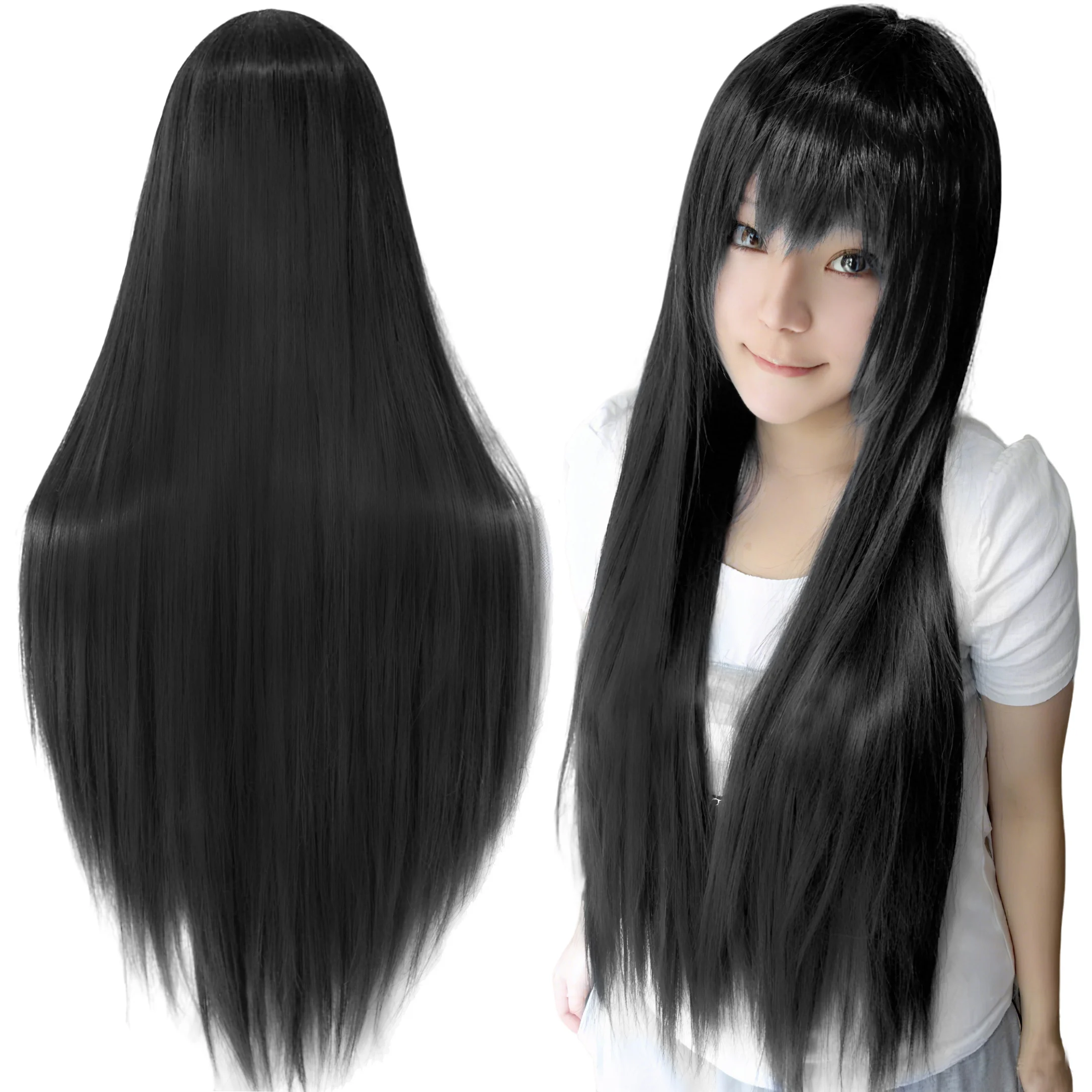Synthetic Black Wig Cosplay Wigs Straight Long Wig Hinata Hyuga Cosplay Hair Enma Ai Costume Wig 1
