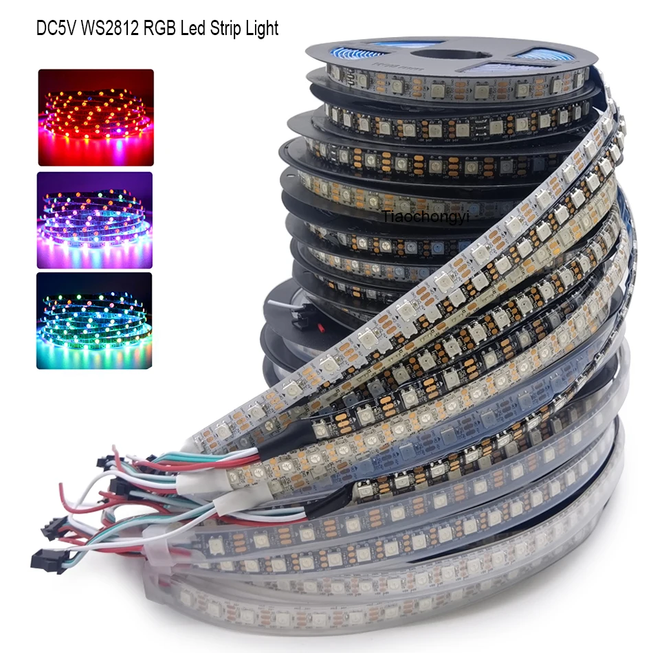 

WS2812B Smart RGB LED Strip WS2812 Individually Addressable LED Light 30/60/144Leds Black/White PCB Waterproof IP30/65/67 DC5V
