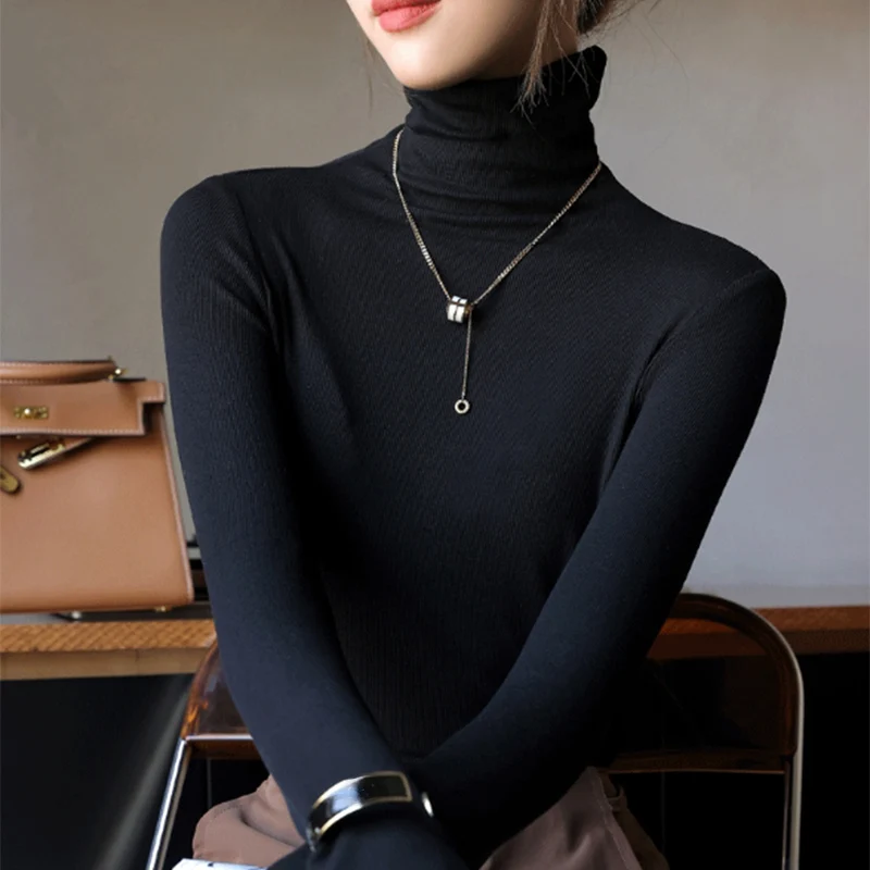 Autumn New Turtleneck Basic Knitted Pullovers High-End Sense Temperament Long Sleeve Sweaters Fashion Slim Fit Bottoming Tops_voghion.com