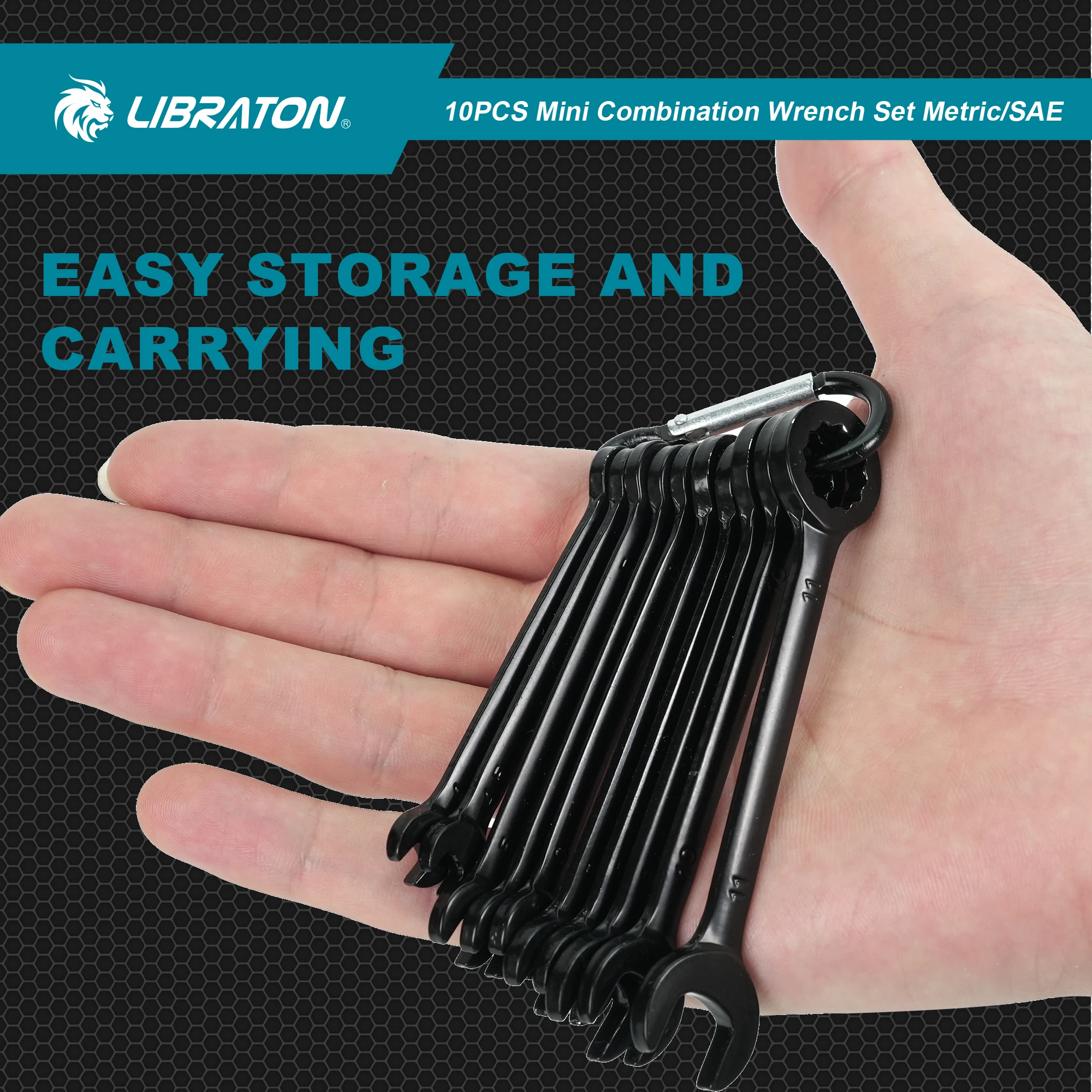 LIBRATON 10-Piece Mini Wrench Set Metric 4-11mm / SAE 5/32"-7/16" Premium Carbon Steel Lightweight Organizer Pouch Included 2