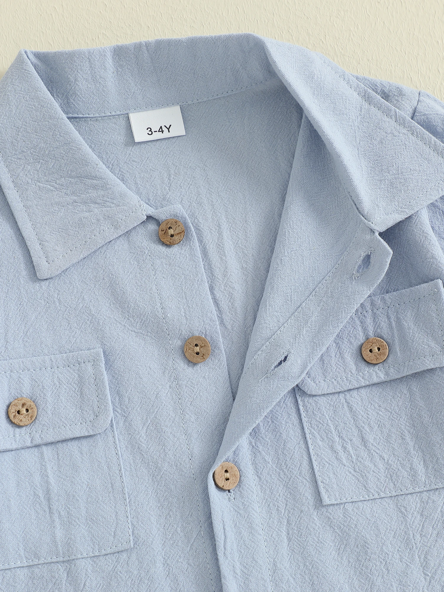 قمصان للأولاد الصغار من عمر 2 إلى 7 سنوات بلون سادة وأكمام طويلة وأزرار سفلية وطية صدر السترة للأطفال الصغار ملابس ربيع الخريف