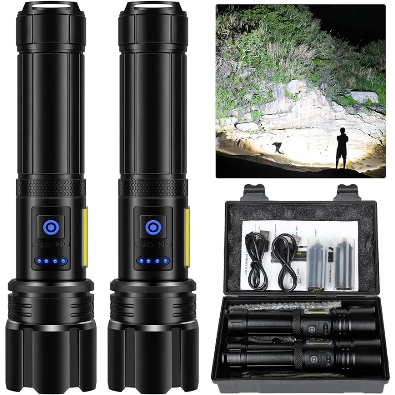

Rechargeable Flashlights High Lumens,Led Flashlight Lumens Bright Flash Light with 7 Modes,Emergencies,IPX7 Waterproof (2 Pack)