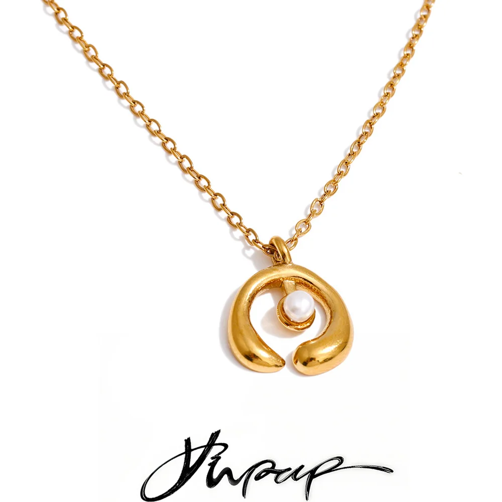 Yhpup Stainless Steel Pearl Pendant Necklace for Women