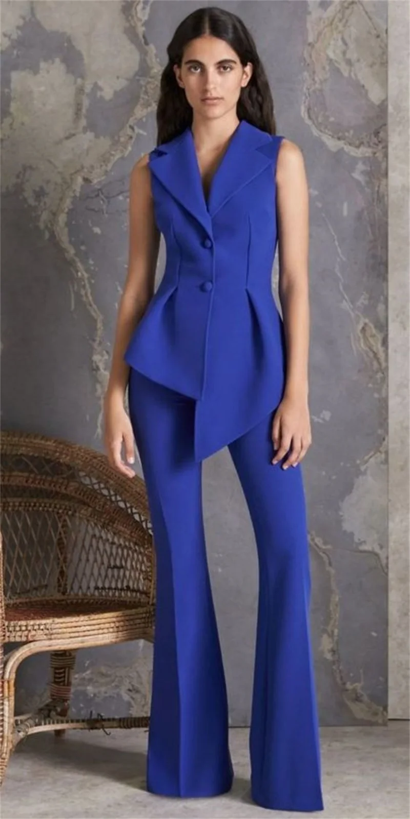 Hot Summer Women Suits Set Vest+Pants 2 Pcs Wedding Tuxedo Royal Blue  Sleeveless Waistcoat Formal Office Lady Wear Custom Made