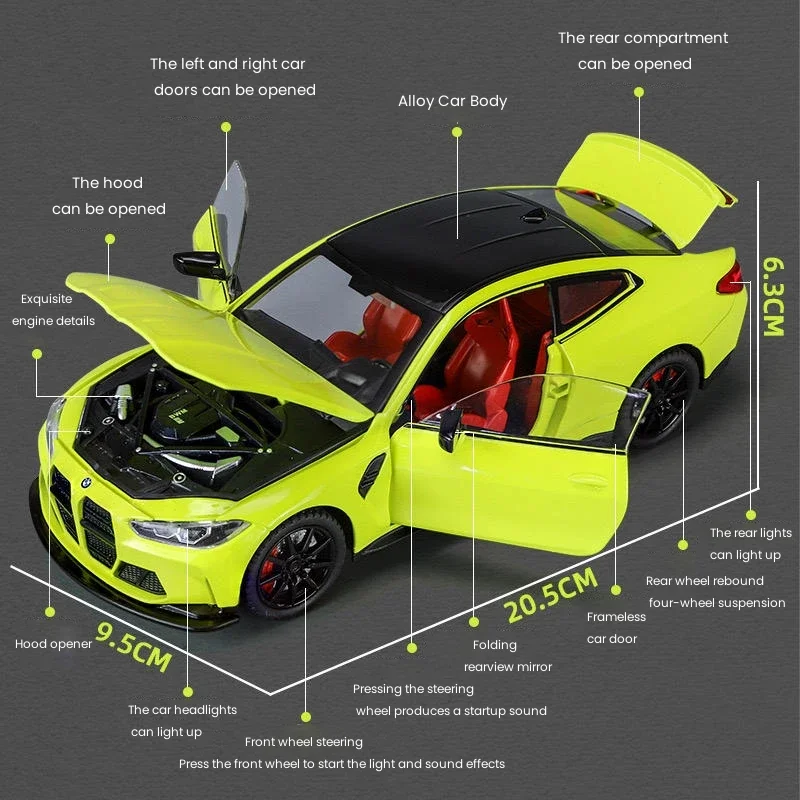 New 1:24 BMW M4 IM Supercar Alloy Muscle Car Model Sound and Light Pull Back Children's Toy Collectibles Ornaments Birthday Gift 5