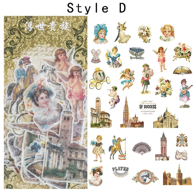 Mr.paper 10 Designs 60 Pcs/bag Vintage Retro Style A Past Series Creative Hand Account Decoration Collage DIY Material Stickers D