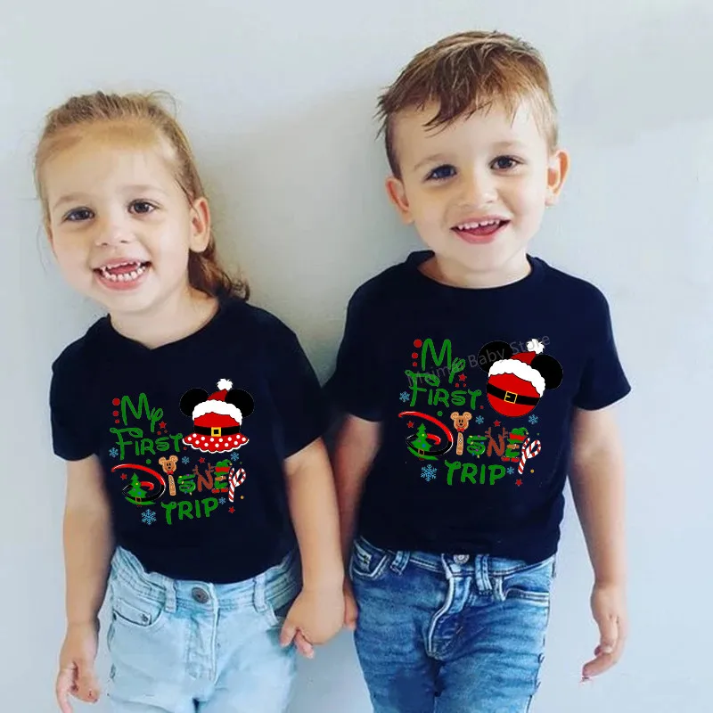 My First Disney Trip Shirts Funny Disneyworld Christmas Tshirts Father Mother Kids T Shirt Family Disney Xmas Vacation Outfits 2