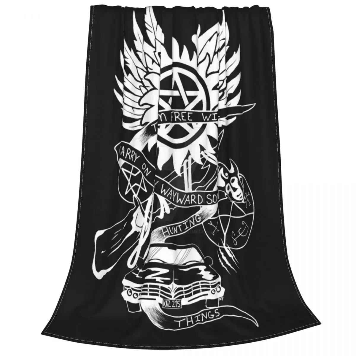 Carry On My Wayward Son Blanket Cover Flannel Supernatural Movie Symbols Ultra-Soft Throw Blanket for Airplane Travel Bedspread 4