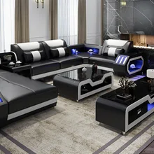  2022 High Quality Modern Luxury smart Leather Sectional Sofa Chairs Set Couch Living Room furniture Sofas With Led 