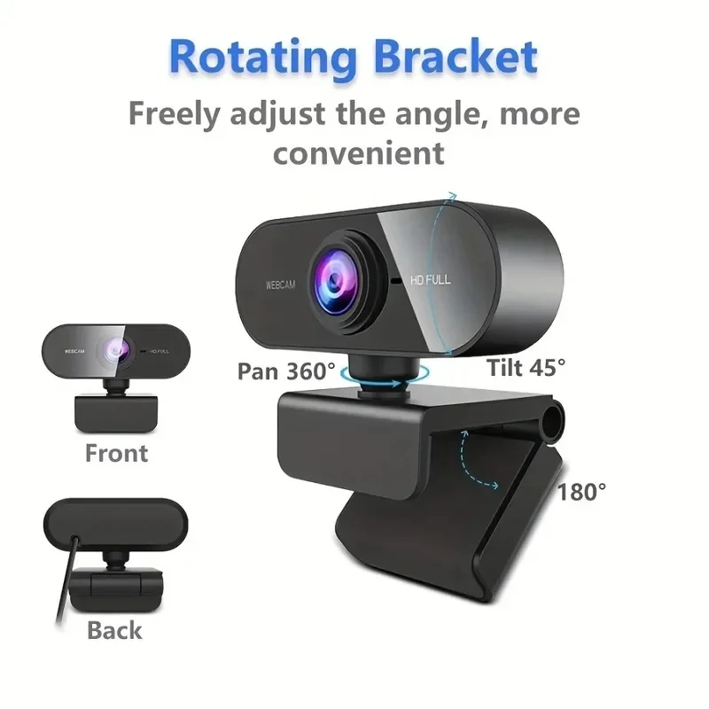 Webcam 1080P per PC, telecamera USB girevole senza driver con microfono per computer desktop, per videochiamate e conferenze - immagine 3