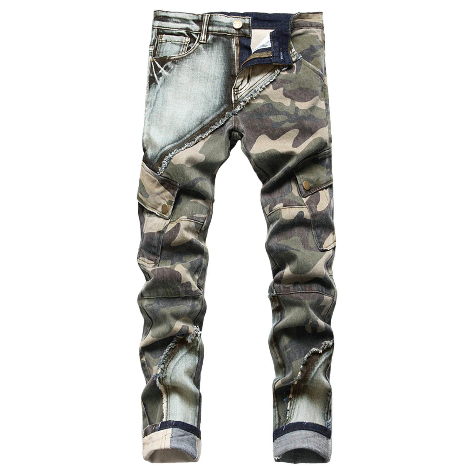 

Men's Jeans Vintage Distressed Camouflage Ripped PatchworkJeans Luxury Designer Slim Skinny Jeans Casual Denim Pants For Men