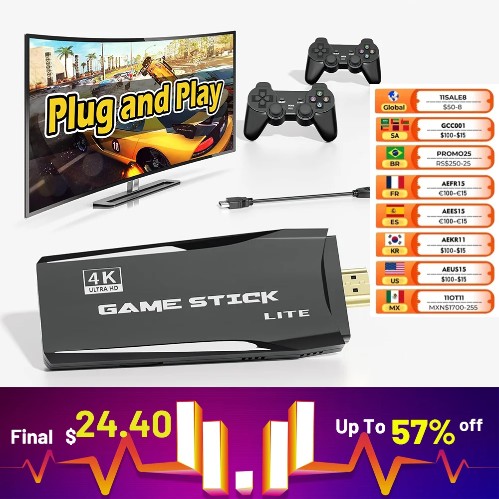 

Super Mini Video Game Stick Wireless 4K Retro Game Console Built-in 10,000 Games For MAME, SFC,GBA... Emulators