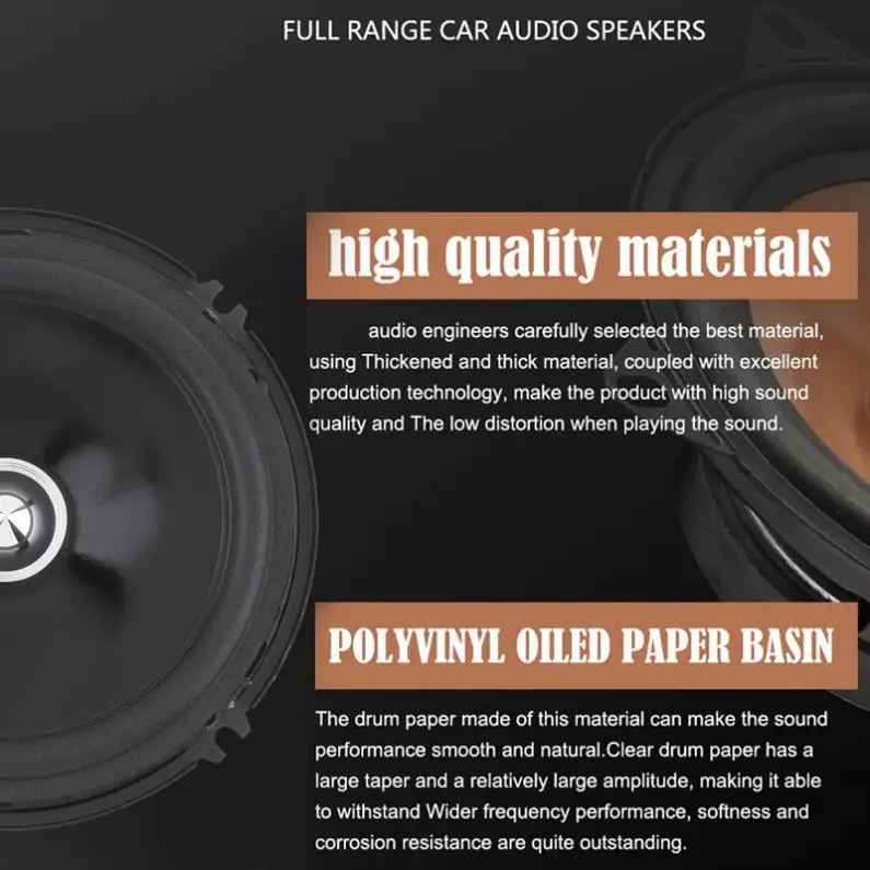 2pcs 6.5Inch 100W Full Range Frequency Car Audio Speaker Heavy Mid-bass Ultra-thin Modified Speaker Non-destructive Installation