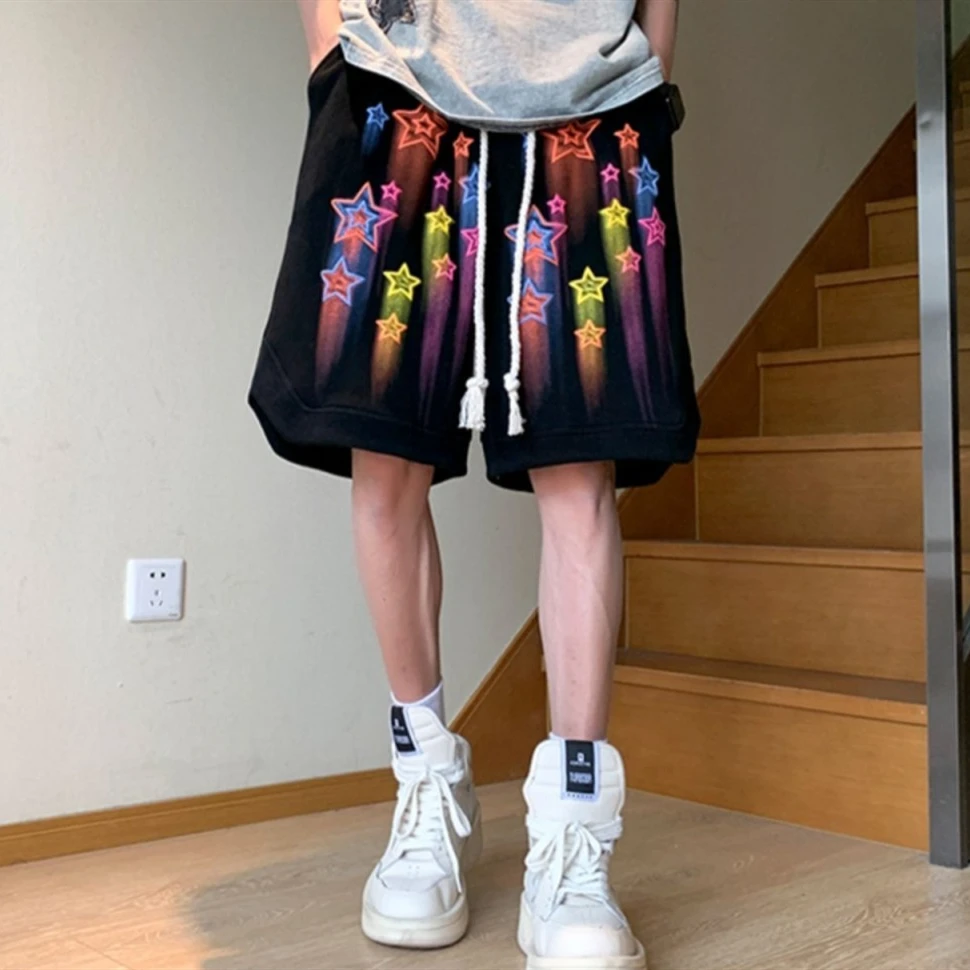 

Y2K Cute Stars Graphic Summer Short Pants Sporty Mens Oversized Shorts Hip Hop Brand Kawaii Harem Pants Loose High Elasitc Waist