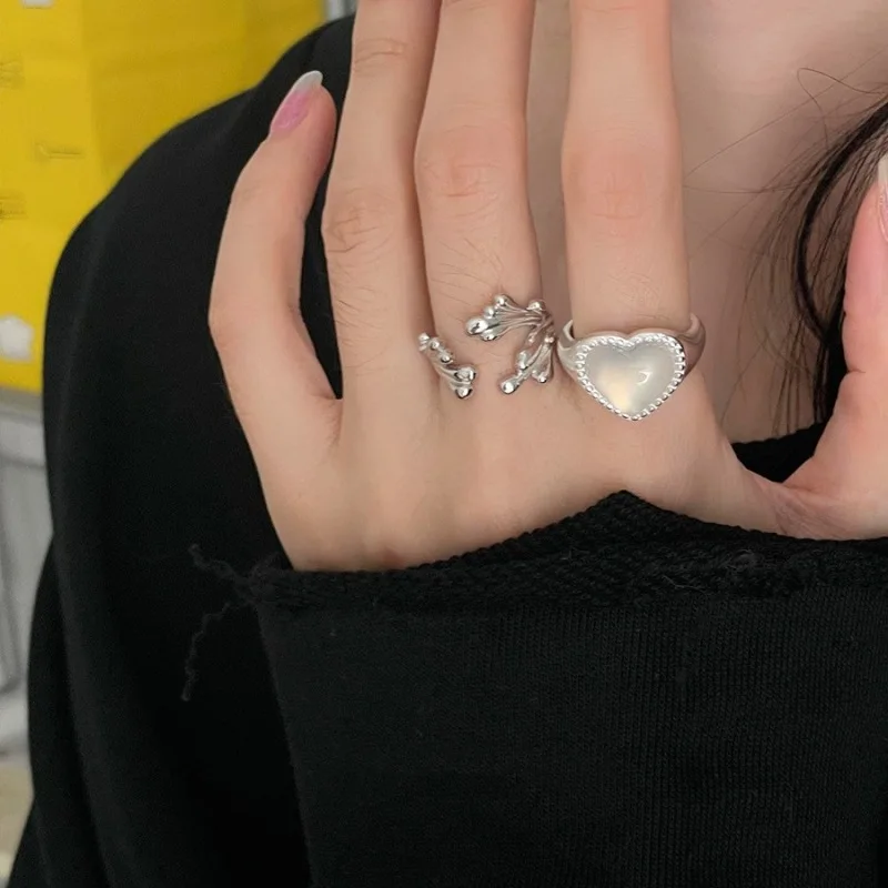 925 Silver Open Finger Ring Opal Heart Leaf Punk Irregular Geometric Stackable For Women Girl Jewelry Gift Dropship Wholesale 925 Silver Open Finger Ring Opal Heart Leaf Punk Irregular Geometric Stackable For Women Girl Jewelry Gift Dropship Wholesale