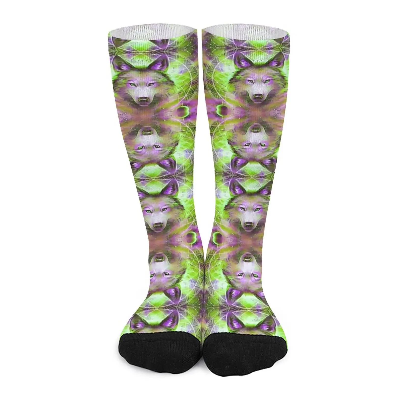 Green wolf painting Socks Socks with print funny gifts compression socks men Women's warm socks