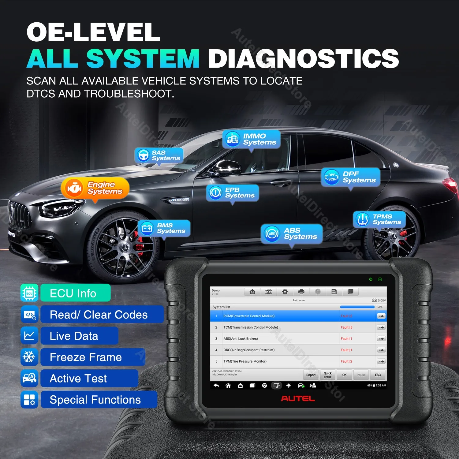Autel Scanner Maxicheck MX808S Diagnostic Tool Cheapest Autel Tablet Model with Android 11, 4+64GB, Wired Version of MK808BT PRO