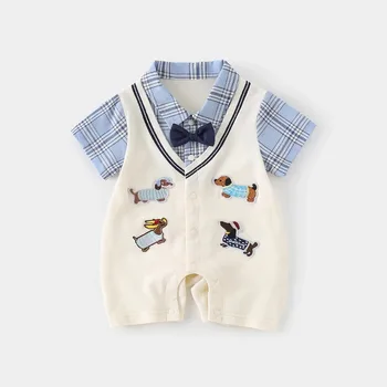 Newborn Baby Boy Summer Two Piece Short Sleeve Romper Handsome Going Out Soft Breathable Cotton Lightweight Comfy