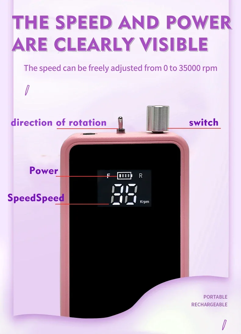 2024 New Arrival Professional Nail Drill Machine Portable Acrylic Gel Polish Remover 35000RPM Manicure Pedicure Polishing Tools 6