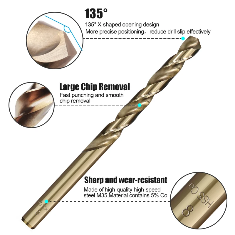 Jeu de forets hélicoïdaux à revêtement Cobalt CMCP 1.0-13mm HSS M35, foret  pour le bois/métal, outils électriques