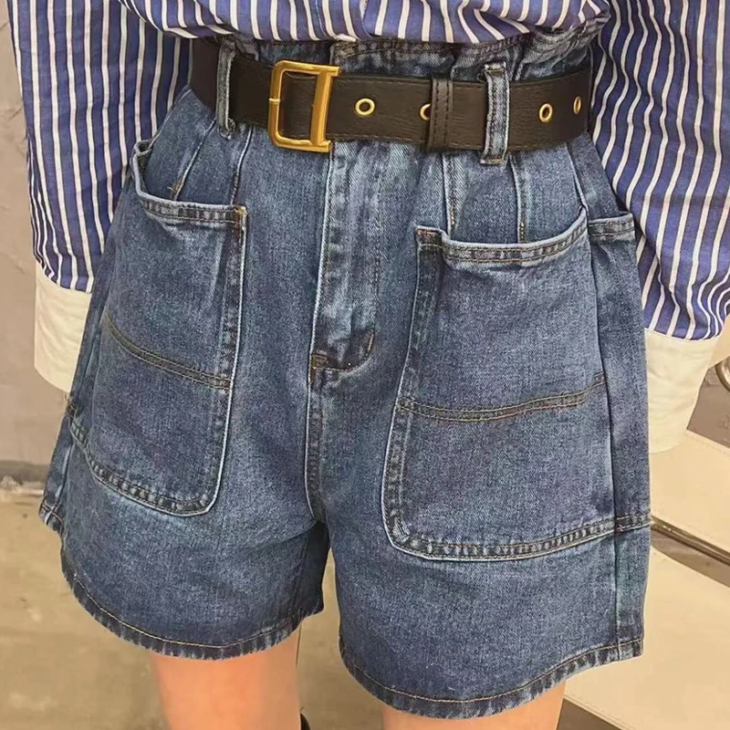 

Denim Shorts Women's Summer Thin Section 2022 New Large Pocket Design High Waist Loose Straight Five-Point Pants
