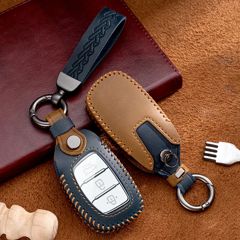 

Leather Car Key Case Cover Shell Fob For Hyundai Tucson Santa Fe Rena Sonata Elantra Creta Ix35 Ix25 i30 i40 NEXO NX4 Solaris