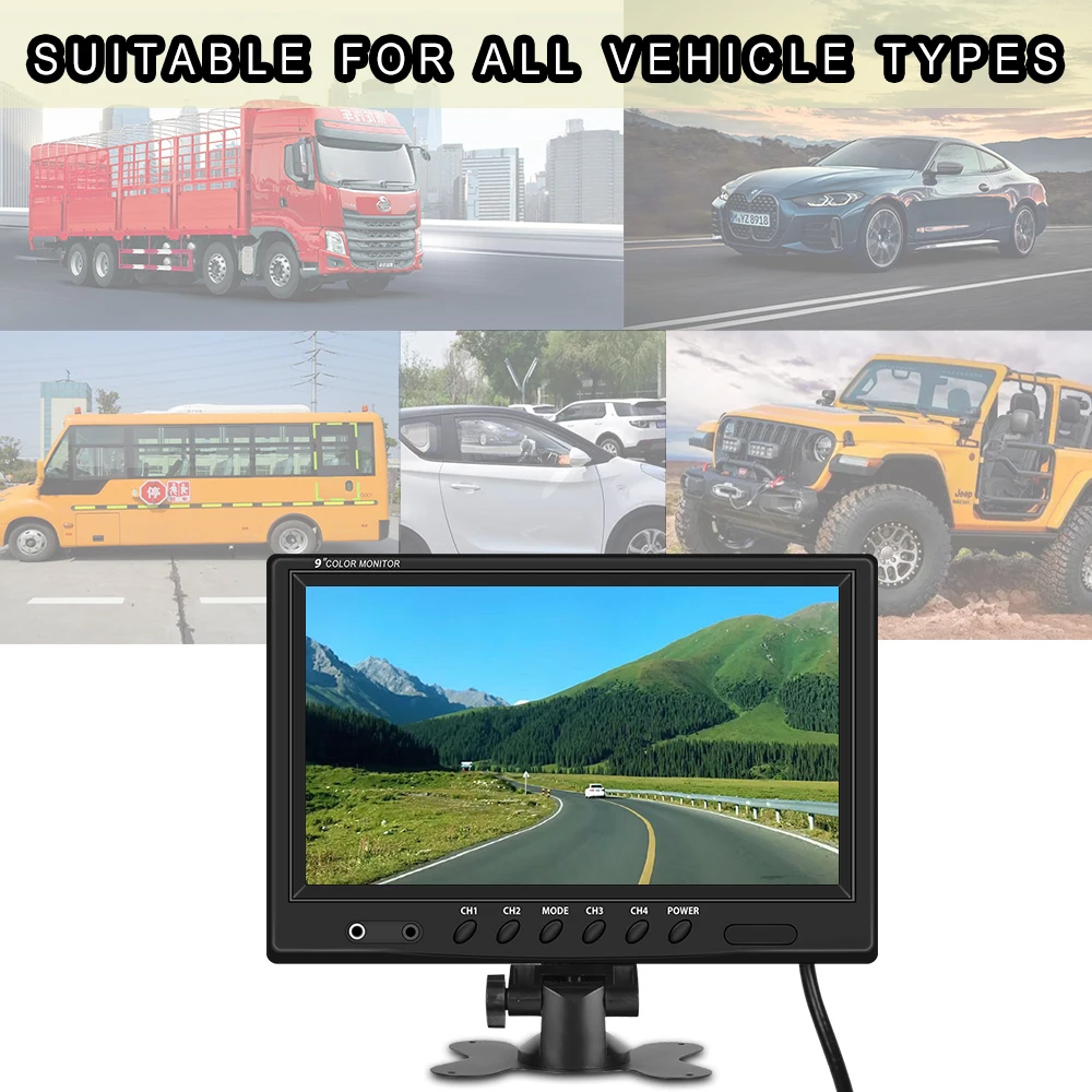 Camecho 9 inch 4 Split Screen Car Monitor 12V / 24V Headrest Rearview Monitor With RCA Connectors 6 Mode Display Remote Control