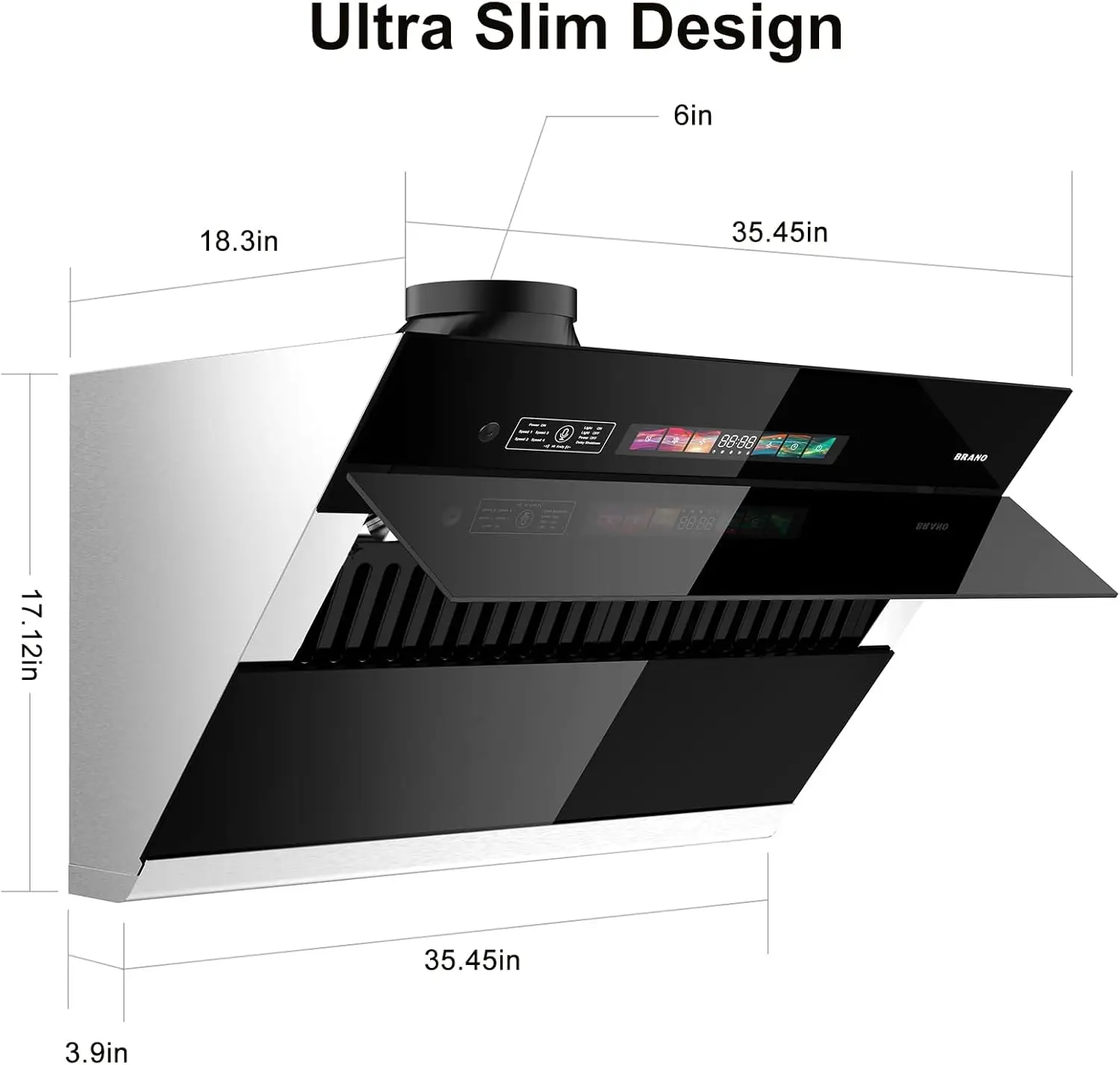 Range Hood 36 Inch with 900CFM Voice/Gesture Sensing/Touch Control Panel Unique Side-Draft Design for Under Cabinet Kitchen Hood