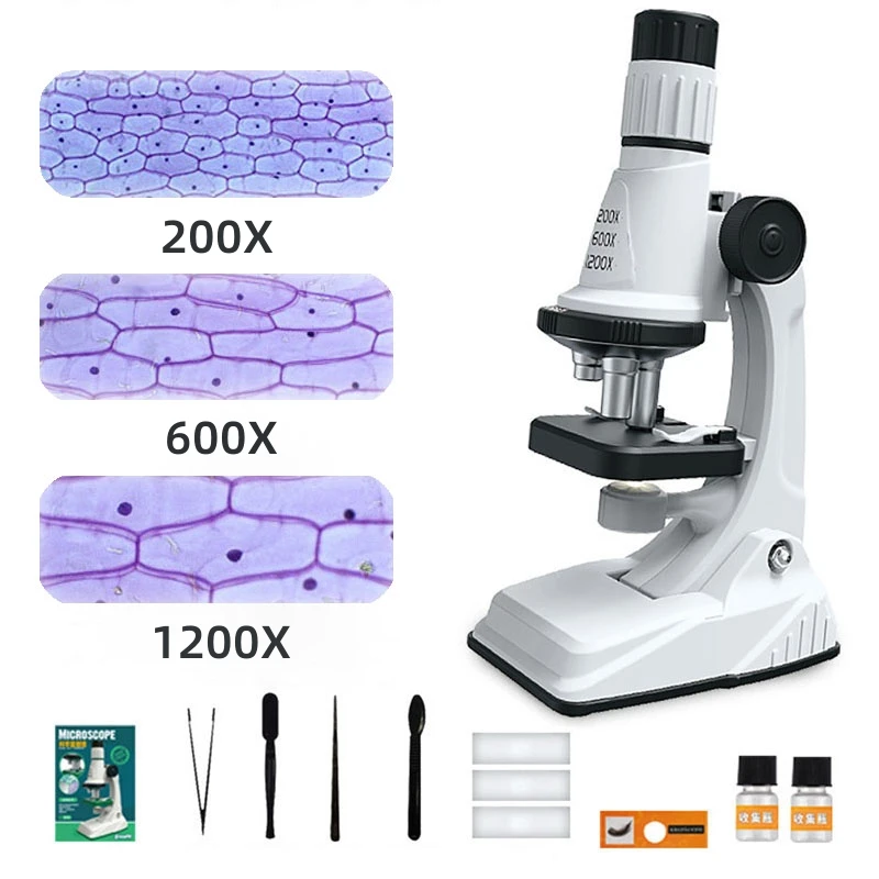 

200X-600X-1200X Trinocular Microscope Kit Children Biological Microscopio High Definition Eyepiece Kids Lab Science Educational