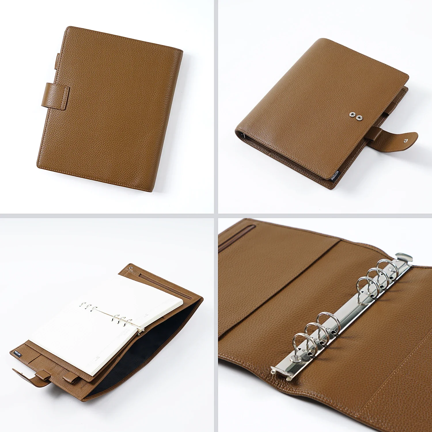 Moterm Regular A5 Size Rings Planner with 19MM Rings Binder Genuine Pebbled Grain Leather Notebook Agenda Organizer Sketchbook