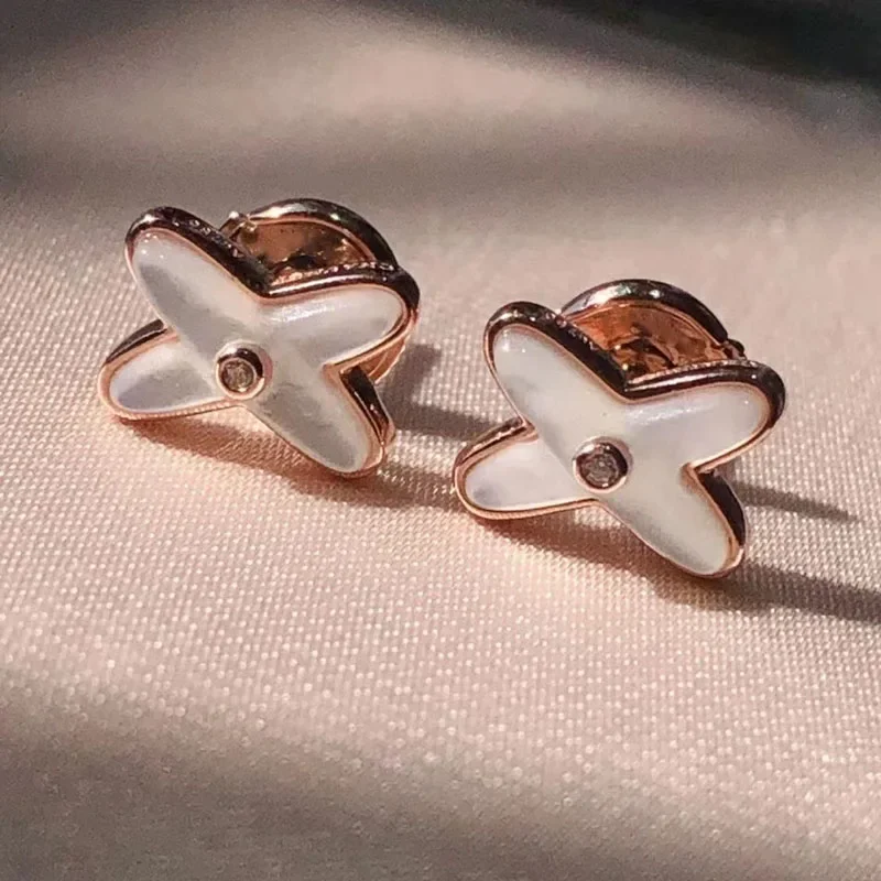 

SFE 925 Sterling Silver High Quality Fashion Exquisite White Shell X Earrings Temperament Luxury Jewelry Valentine'S Day Gift