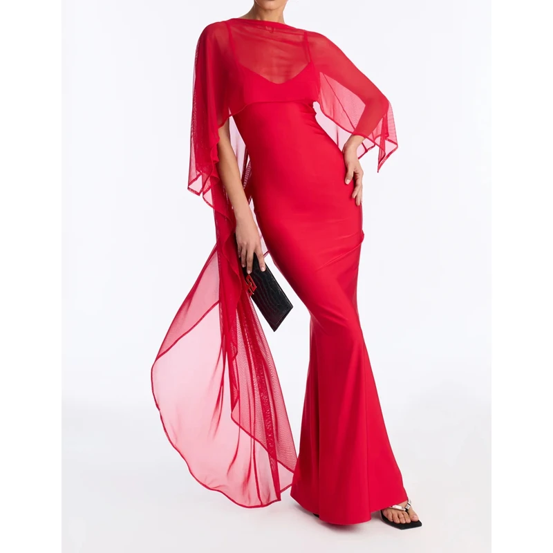 Womens Chiffon Cape Dress Asymmetrical High Low Sheer See-through Shawl Evening Dress Cover Ups Wedding Party Capelet 4