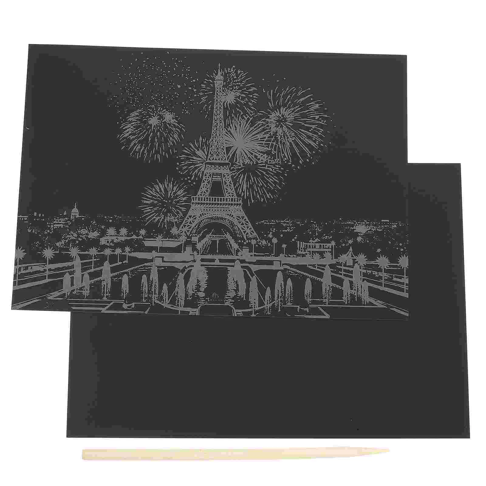 

2 Pcs Scratch Night View Paper City Building Cards DIY Toy Home Decor Child