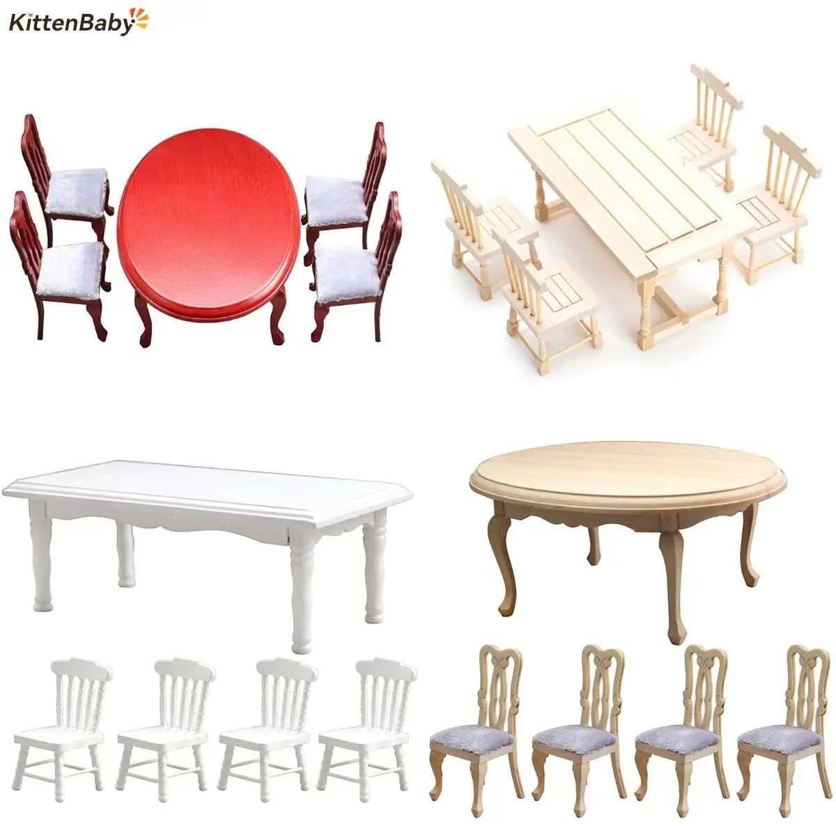 112MiniatureDollhouseWoodenDiningTableChairSetSimulation